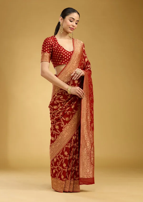 Rust_Zariwork_Gold_Silk_Silk_Saree