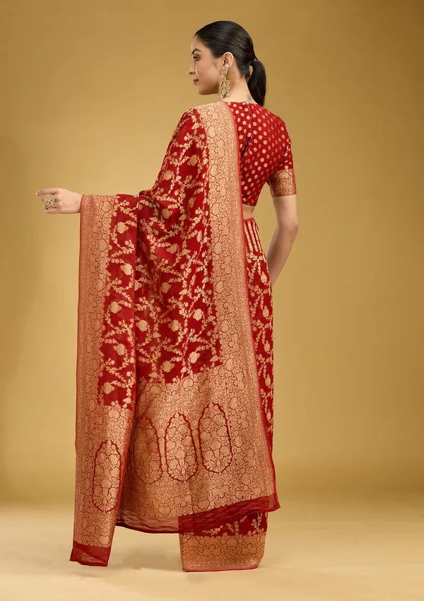 Rust_Zariwork_Gold_Silk_Silk_Saree