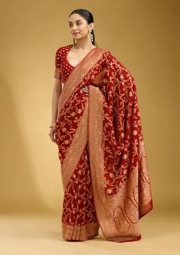 Rust_Zariwork_Gold_Silk_Silk_Saree