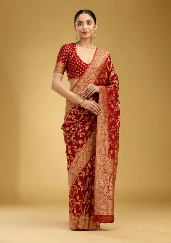 Rust_Zariwork_Gold_Silk_Silk_Saree