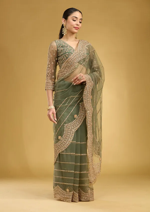 Mehendi_Zariwork_Antique_Net_Saree