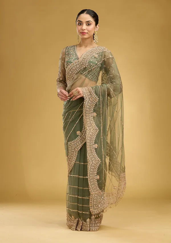 Mehendi_Zariwork_Antique_Net_Saree