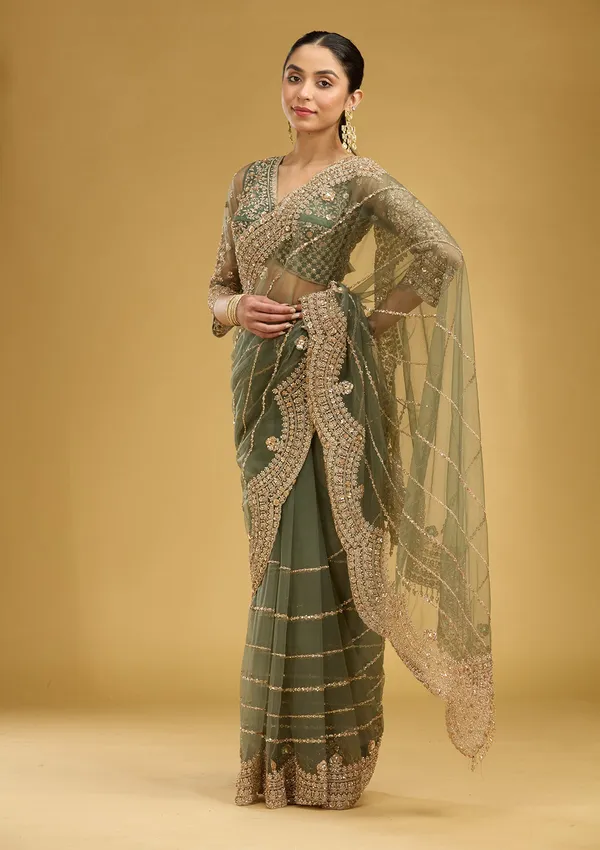 Mehendi_Zariwork_Antique_Net_Saree