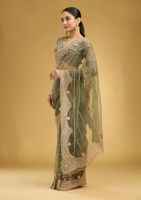 Mehendi_Zariwork_Antique_Net_Saree