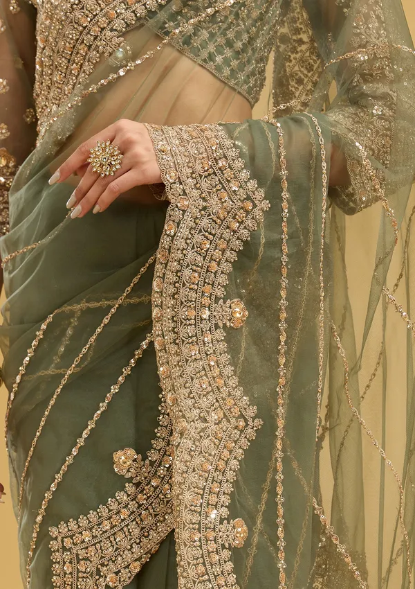 Mehendi_Zariwork_Antique_Net_Saree