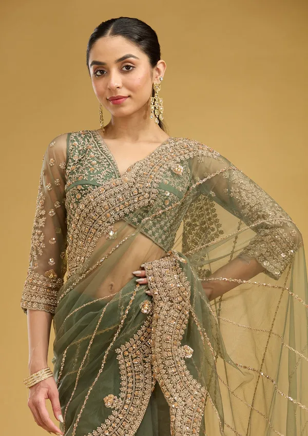 Mehendi_Zariwork_Antique_Net_Saree