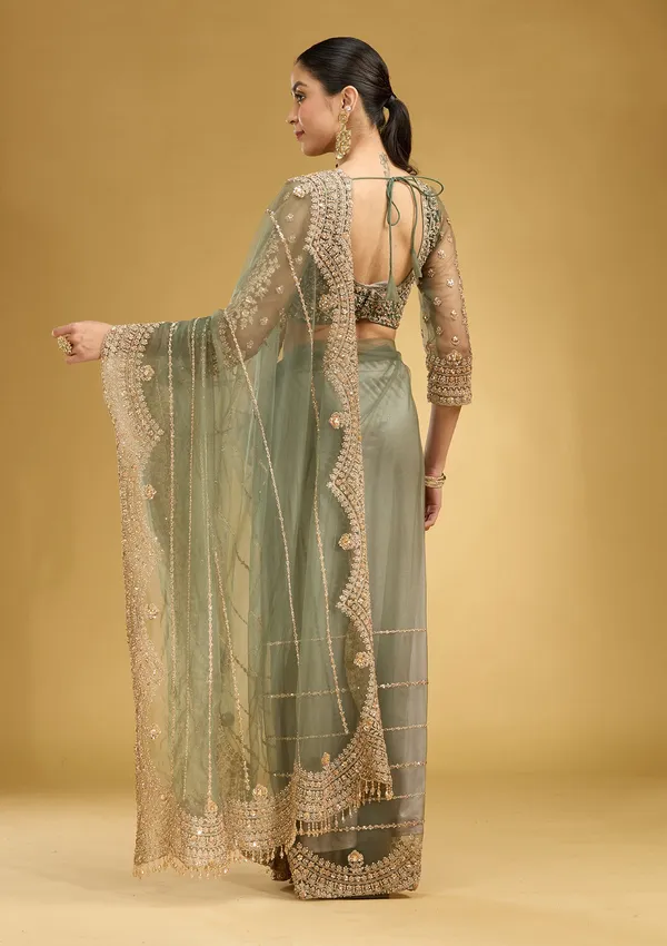 Mehendi_Zariwork_Antique_Net_Saree