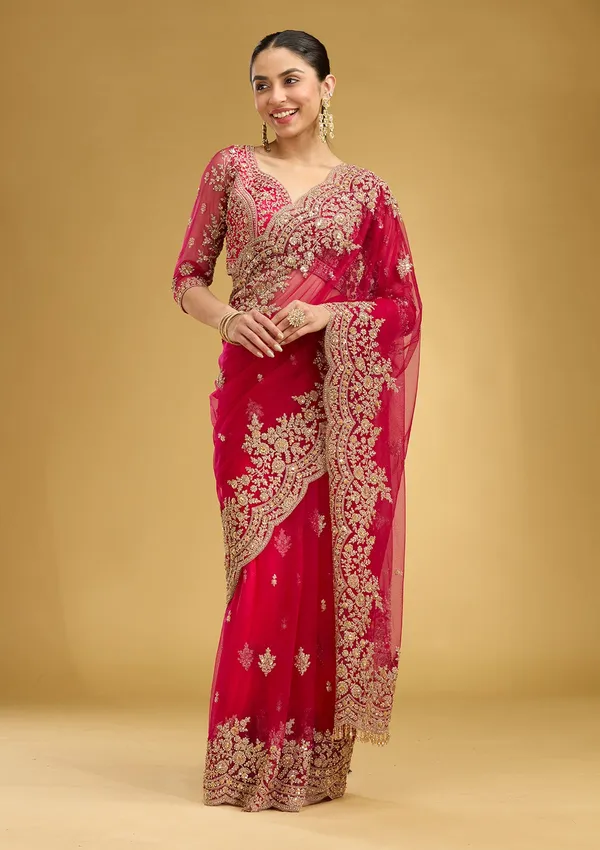 Rani_Pink_Zariwork_Gold_Net_Saree