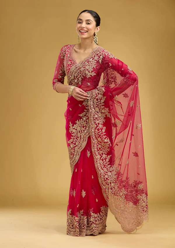 Rani_Pink_Zariwork_Gold_Net_Saree