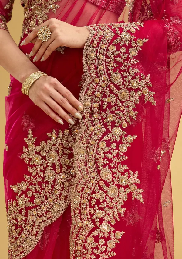 Rani_Pink_Zariwork_Gold_Net_Saree