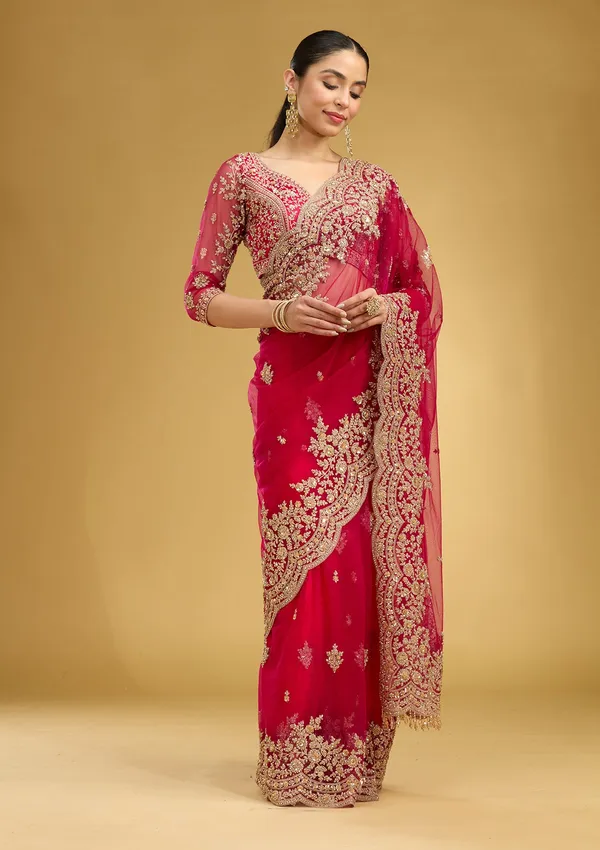 Rani_Pink_Zariwork_Gold_Net_Saree