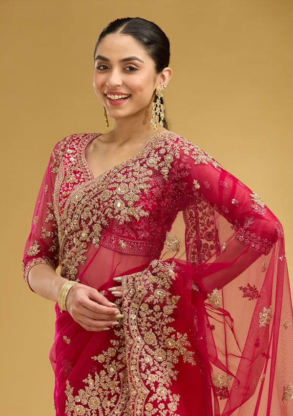 Rani_Pink_Zariwork_Gold_Net_Saree