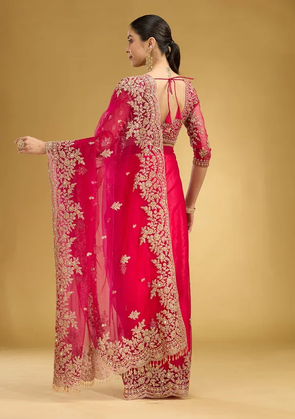 Rani_Pink_Zariwork_Gold_Net_Saree