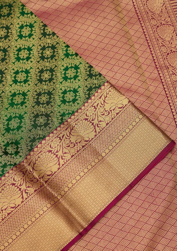 Bottle_Green_Zariwork_Gold_Silk_Silk_Saree