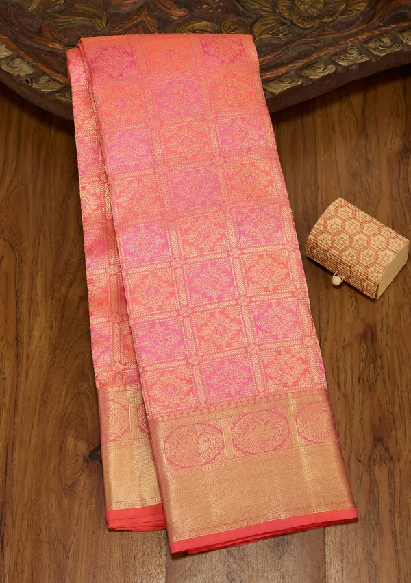Peach_Zariwork_Gold_Silk_Silk_Saree