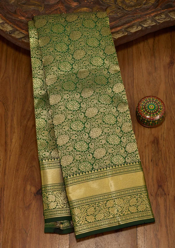 Bottle_Green_Zariwork_Gold_Silk_Silk_Saree