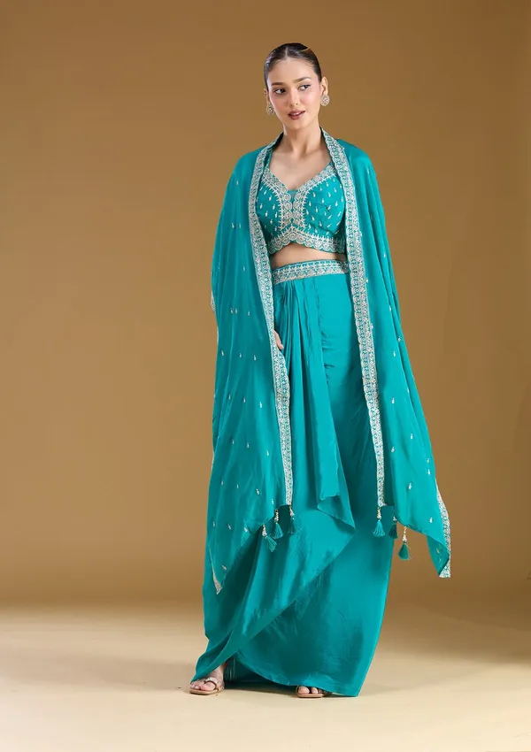 Turquoise_Blue_Zariwork_Gold_Chiffon_Readymade_Salwar_Suit