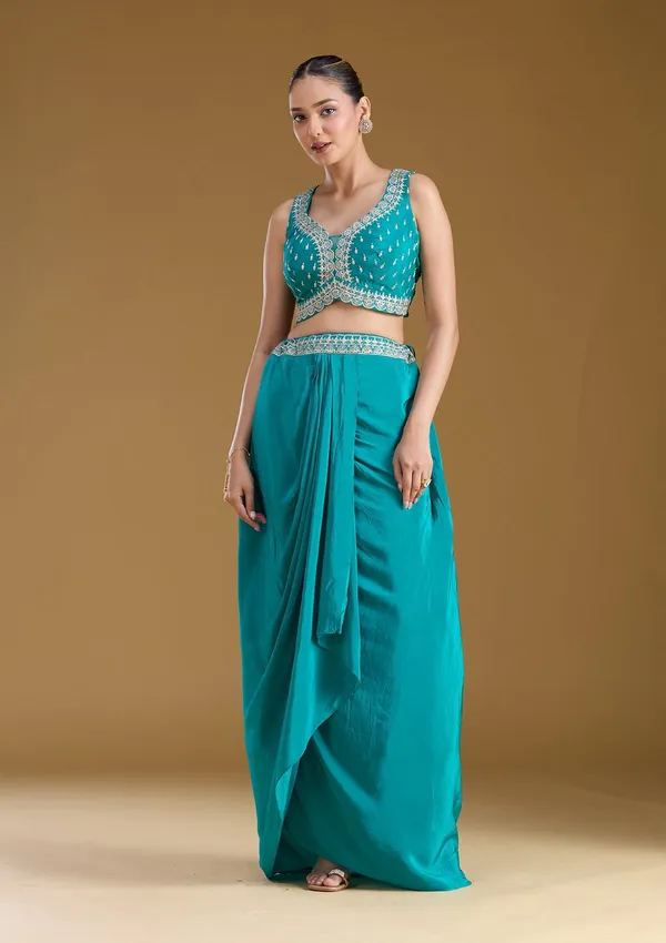 Turquoise_Blue_Zariwork_Gold_Chiffon_Readymade_Salwar_Suit