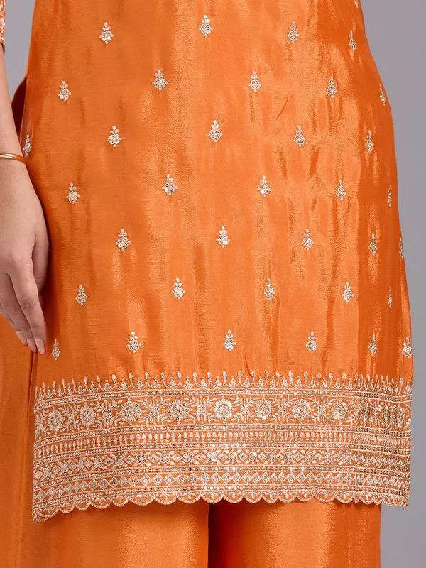 Orange_Sequins_Soft_Raw_Silk_Readymade_Salwar_Suit