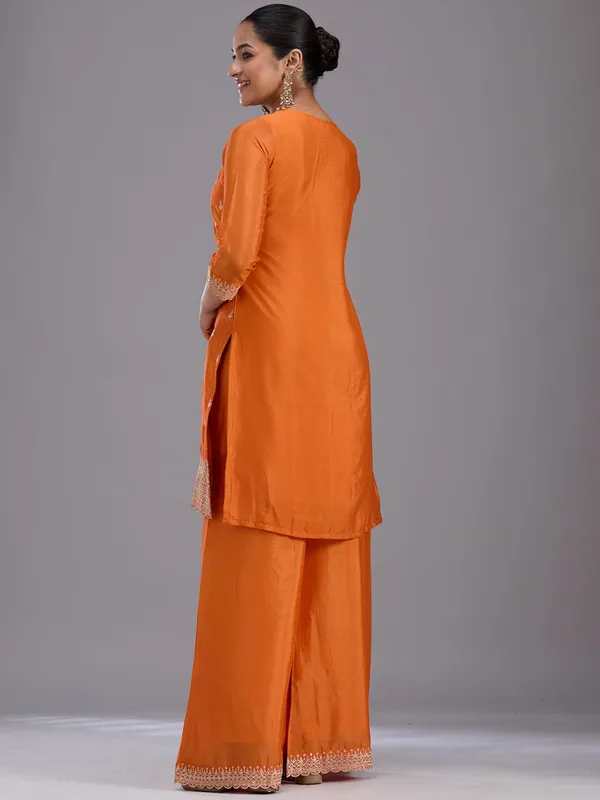 Orange_Sequins_Soft_Raw_Silk_Readymade_Salwar_Suit