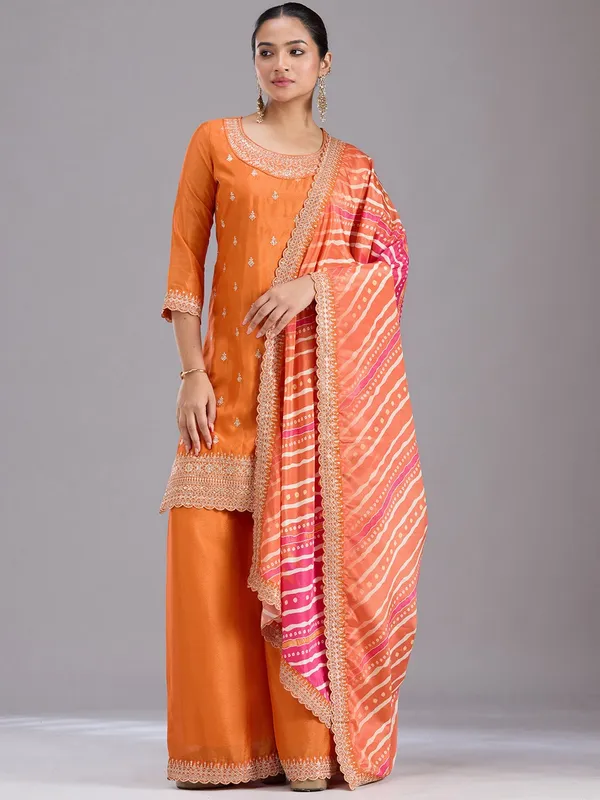 Orange_Sequins_Soft_Raw_Silk_Readymade_Salwar_Suit