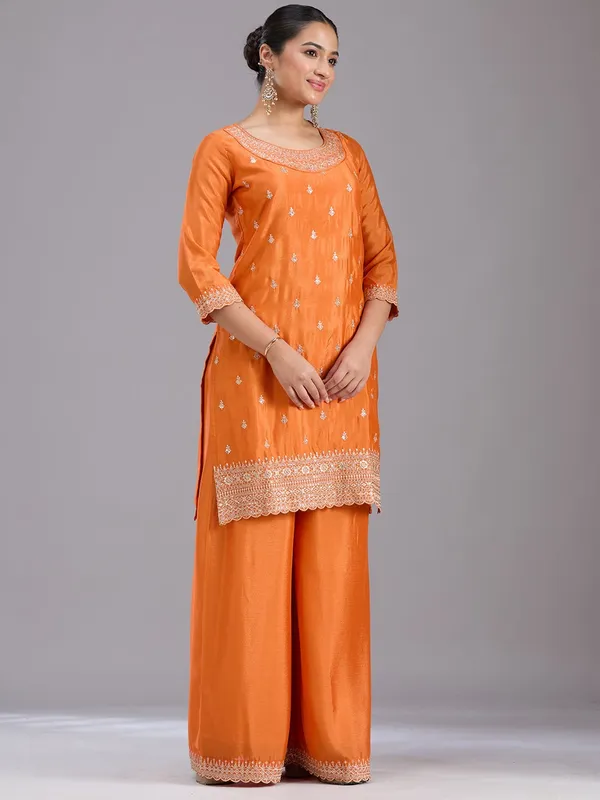 Orange_Sequins_Soft_Raw_Silk_Readymade_Salwar_Suit