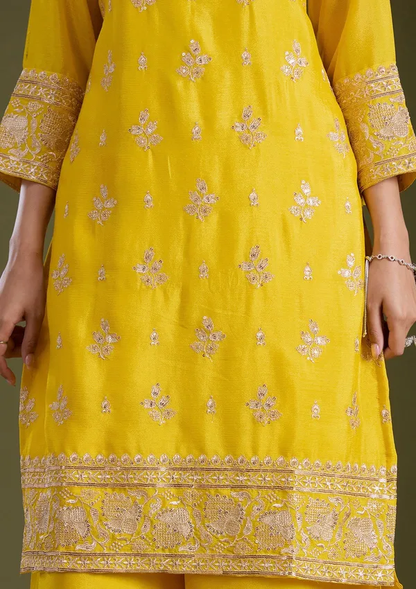 Yellow_Sequins_Soft_Raw_Silk_Readymade_Salwar_Suit
