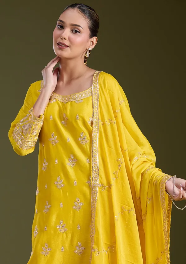 Yellow_Sequins_Soft_Raw_Silk_Readymade_Salwar_Suit