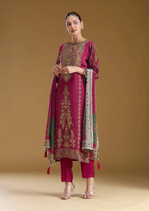Wine_Cording_Satin_Readymade_Salwar_Suit