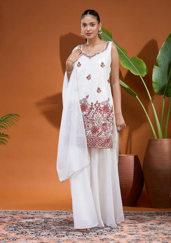 White_Threadwork_Georgette_Readymade_Salwar_Suit