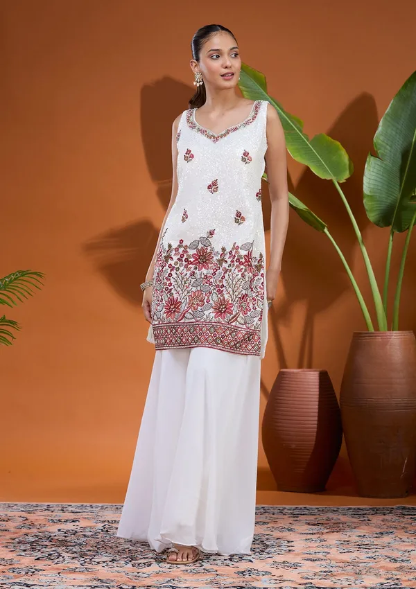 White_Threadwork_Georgette_Readymade_Salwar_Suit