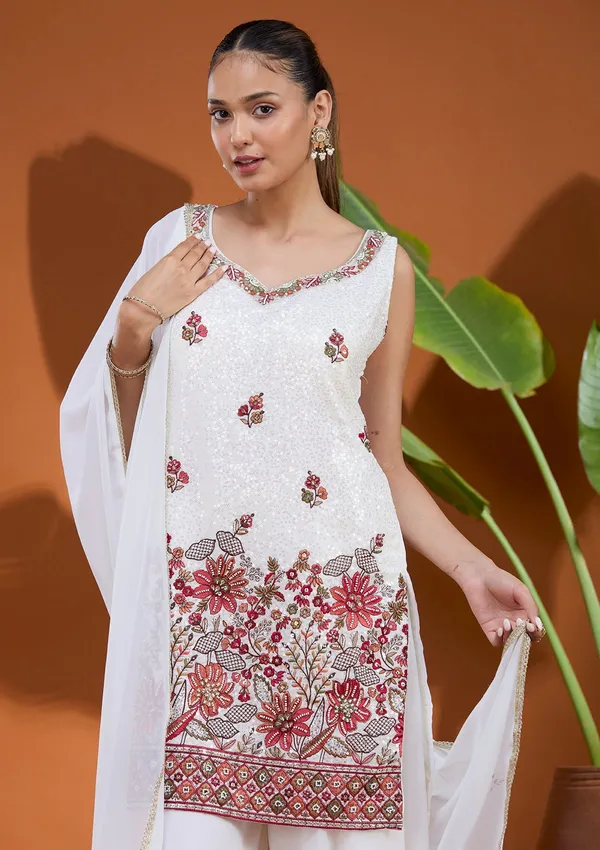 White_Threadwork_Georgette_Readymade_Salwar_Suit