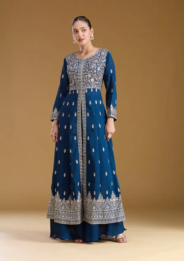 Navy_Blue_Stonework_Silver_Soft_Raw_Silk_Readymade_Salwar_Suit
