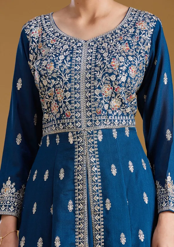 Navy_Blue_Stonework_Silver_Soft_Raw_Silk_Readymade_Salwar_Suit
