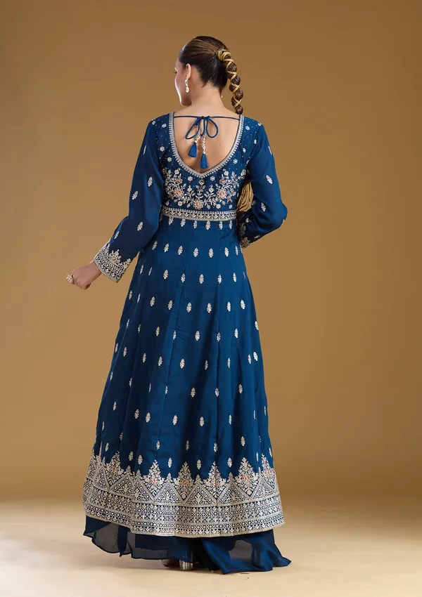 Navy_Blue_Stonework_Silver_Soft_Raw_Silk_Readymade_Salwar_Suit