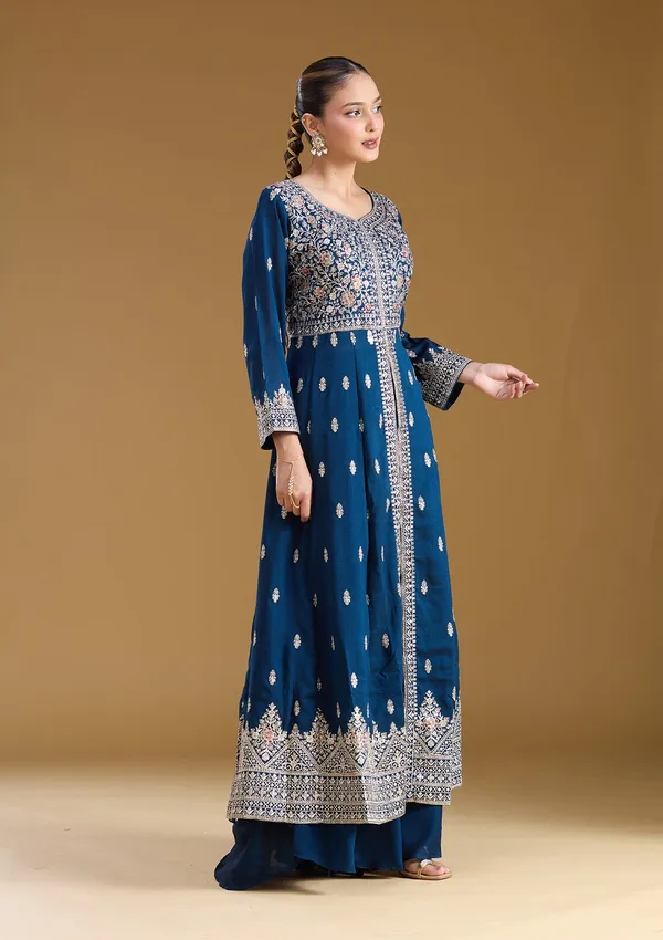 Navy_Blue_Stonework_Silver_Soft_Raw_Silk_Readymade_Salwar_Suit