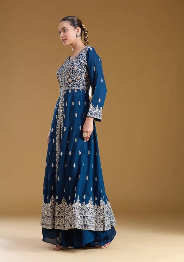 Navy_Blue_Stonework_Silver_Soft_Raw_Silk_Readymade_Salwar_Suit