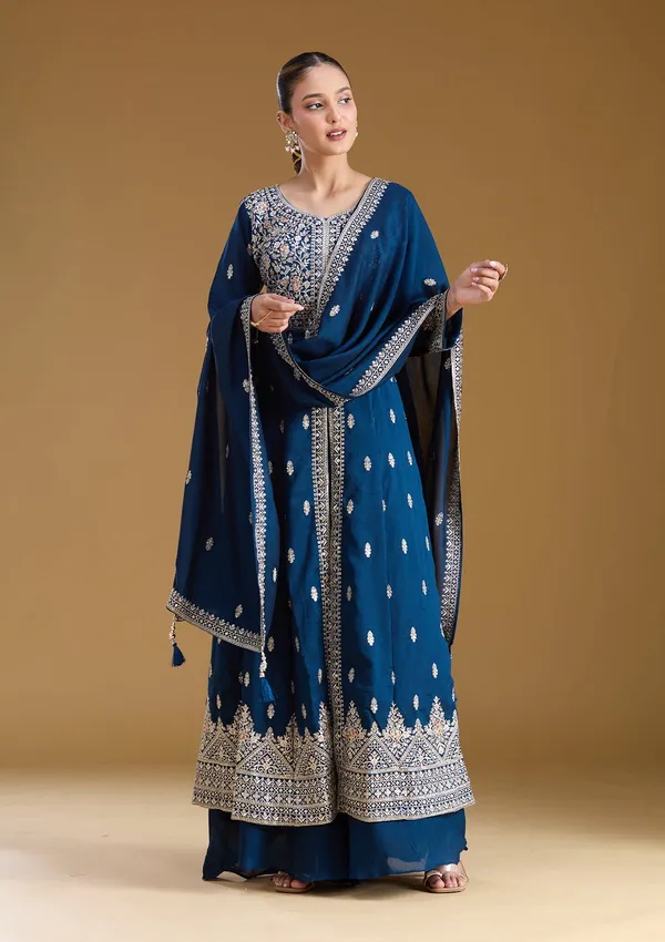 Navy_Blue_Stonework_Silver_Soft_Raw_Silk_Readymade_Salwar_Suit