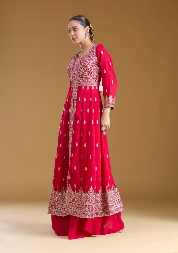 Rani_Pink_Stonework_Silver_Soft_Raw_Silk_Readymade_Salwar_Suit