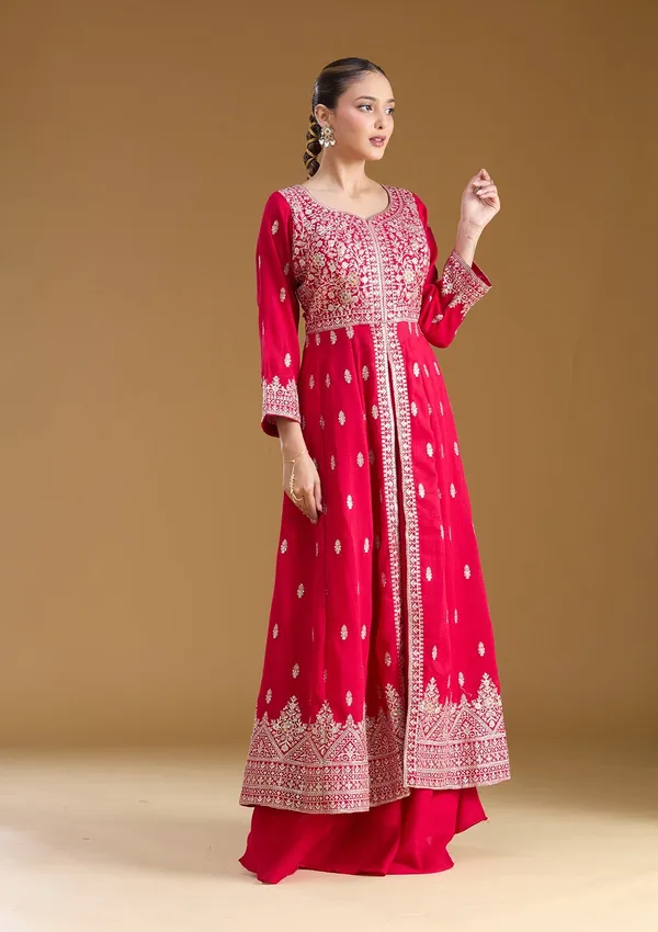 Rani_Pink_Stonework_Silver_Soft_Raw_Silk_Readymade_Salwar_Suit