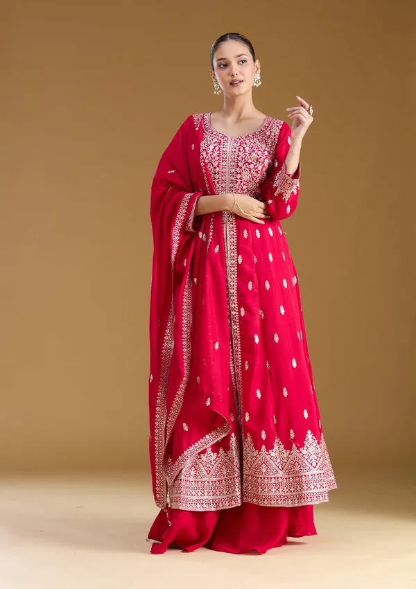 Rani_Pink_Stonework_Silver_Soft_Raw_Silk_Readymade_Salwar_Suit