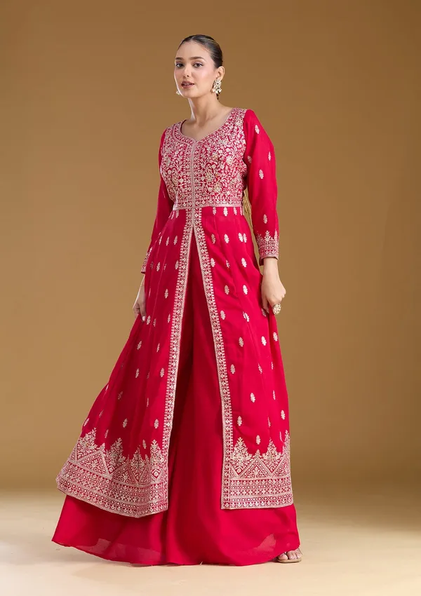 Rani_Pink_Stonework_Silver_Soft_Raw_Silk_Readymade_Salwar_Suit