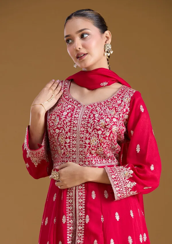 Rani_Pink_Stonework_Silver_Soft_Raw_Silk_Readymade_Salwar_Suit