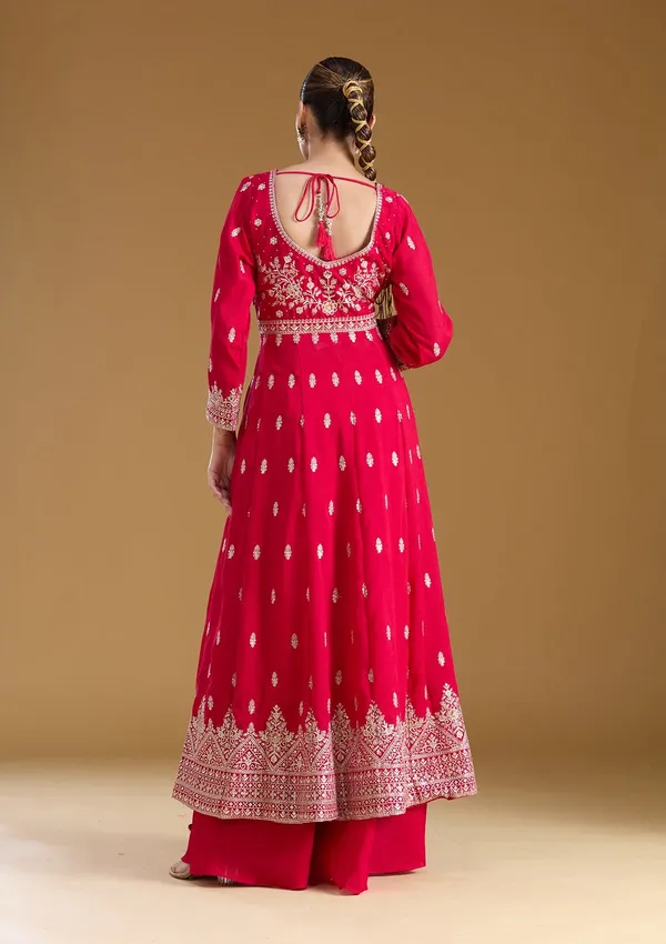 Rani_Pink_Stonework_Silver_Soft_Raw_Silk_Readymade_Salwar_Suit