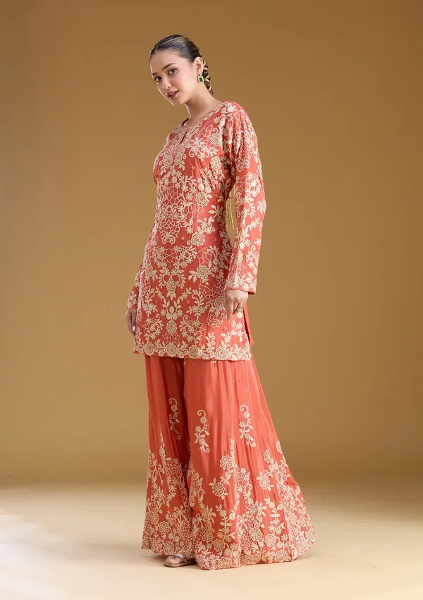 Rust_Zariwork_Silver_Crepe_Readymade_Salwar_Suit