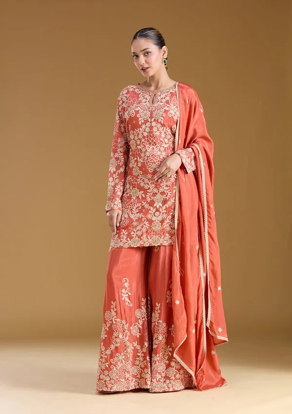 Rust_Zariwork_Silver_Crepe_Readymade_Salwar_Suit