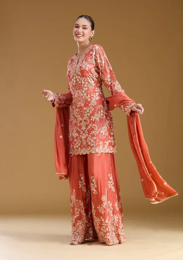 Rust_Zariwork_Silver_Crepe_Readymade_Salwar_Suit