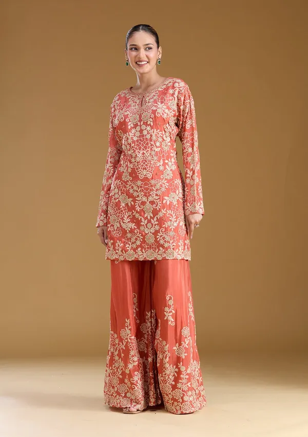 Rust_Zariwork_Silver_Crepe_Readymade_Salwar_Suit