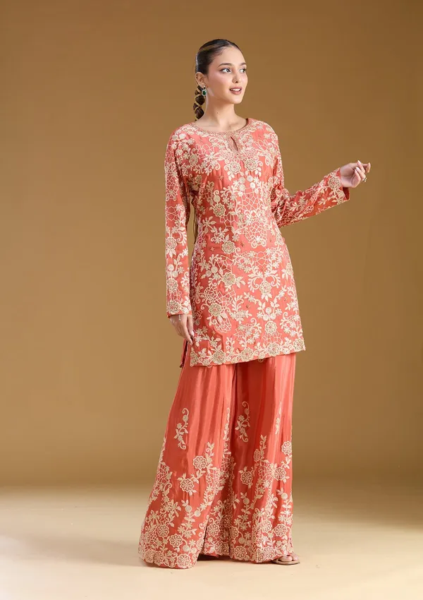 Rust_Zariwork_Silver_Crepe_Readymade_Salwar_Suit