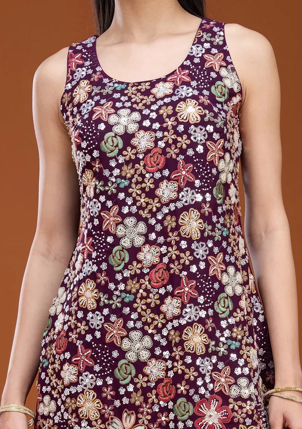 Wine_Threadwork_Georgette_Readymade_Salwar_Suit